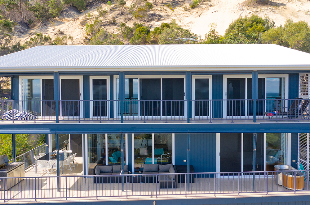 Security screens on this seaside home